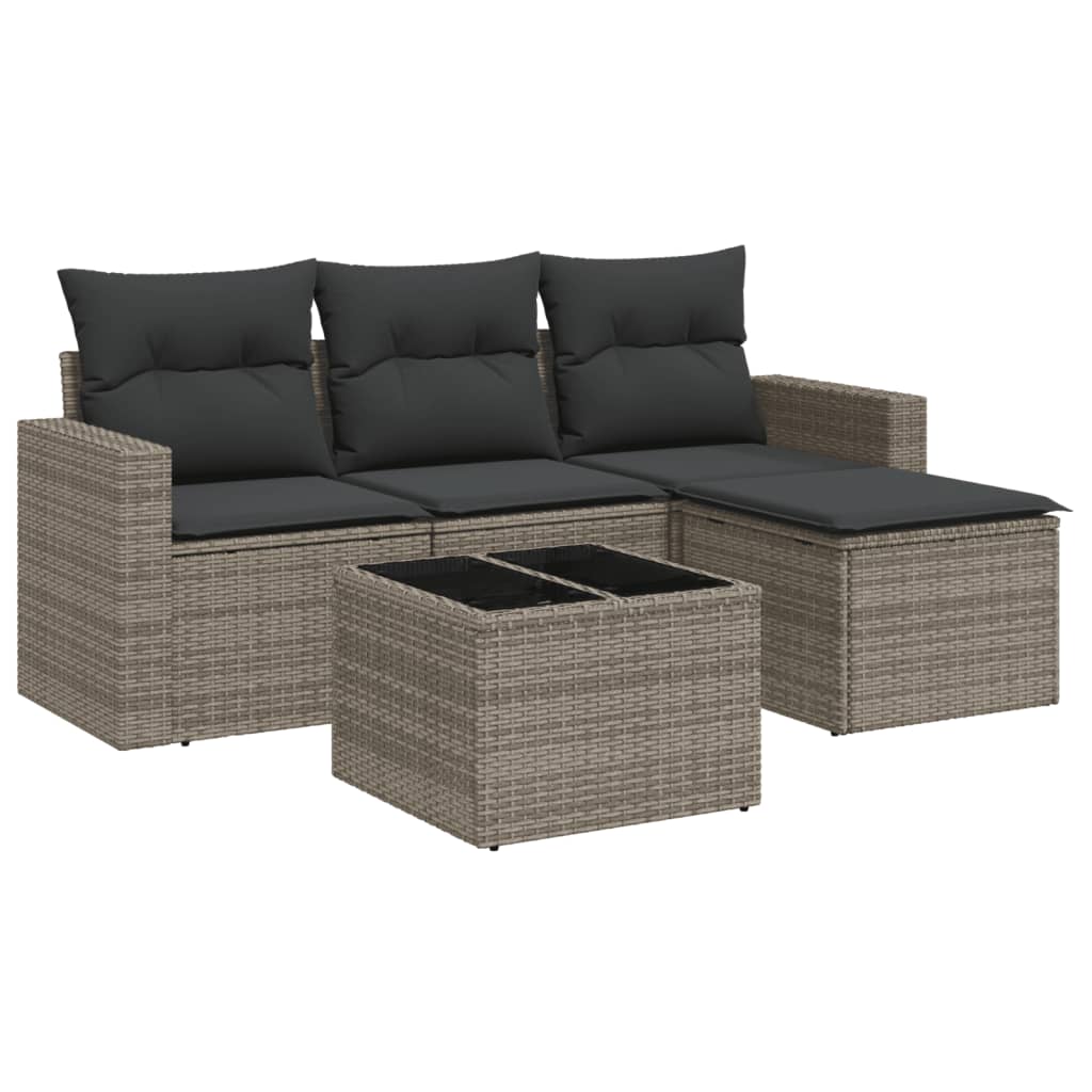 Set Divano da Giardino 5 pz con Cuscini Grigio in Polyrattan - homemem39