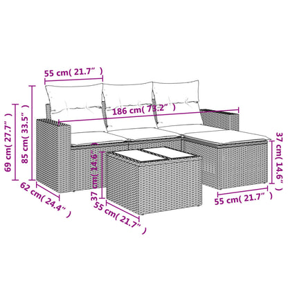 Set Divano da Giardino 5 pz con Cuscini Grigio in Polyrattan - homemem39