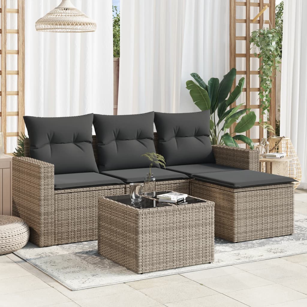 Set Divano da Giardino 5 pz con Cuscini Grigio in Polyrattan - homemem39