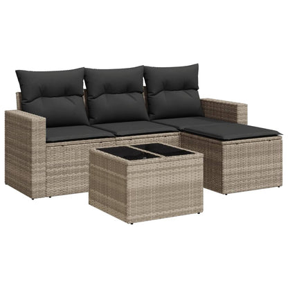 Set Divano da Giardino 5pz con Cuscini Grigio Chiaro Polyrattan - homemem39