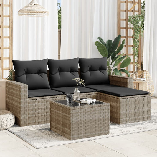 Set Divano da Giardino 5pz con Cuscini Grigio Chiaro Polyrattan - homemem39