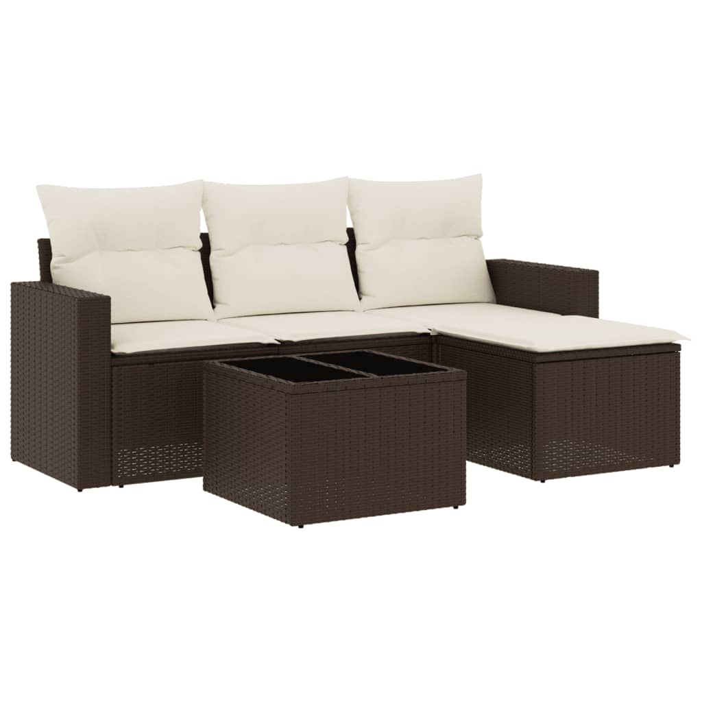 Set Divano da Giardino 5 pz con Cuscini Marrone in Polyrattan - homemem39