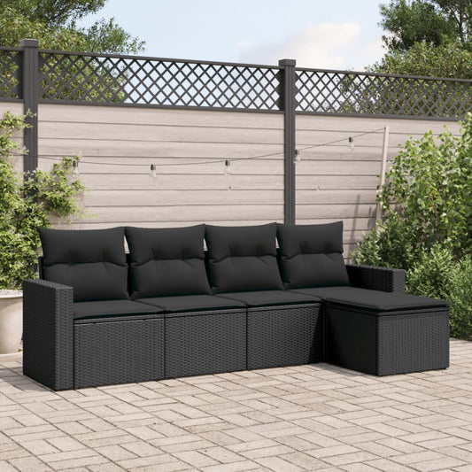 Set Divani da Giardino 5 pz con Cuscini in Polyrattan Nero - homemem39