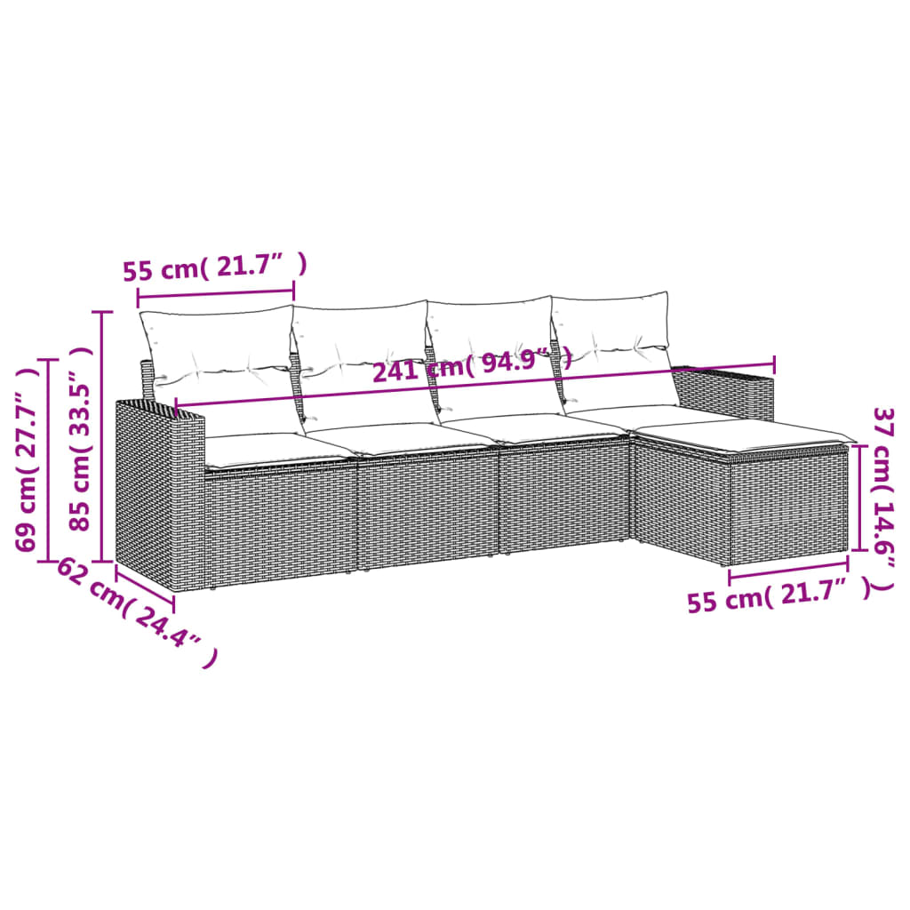 Set Divani da Giardino 5 pz con Cuscini in Polyrattan Nero - homemem39