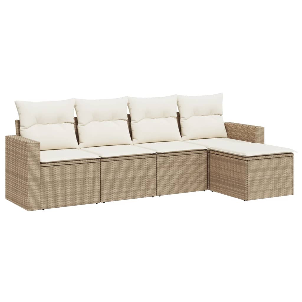 Set Divano da Giardino 5 pz con Cuscini Beige in Polyrattan - homemem39