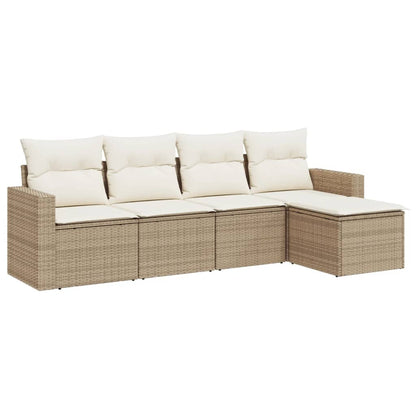 Set Divano da Giardino 5 pz con Cuscini Beige in Polyrattan - homemem39