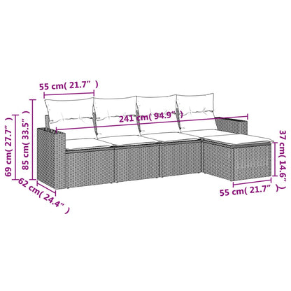 Set Divano da Giardino 5 pz con Cuscini Beige in Polyrattan - homemem39