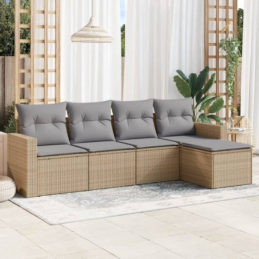 Set Divano da Giardino 5 pz con Cuscini Beige in Polyrattan - homemem39