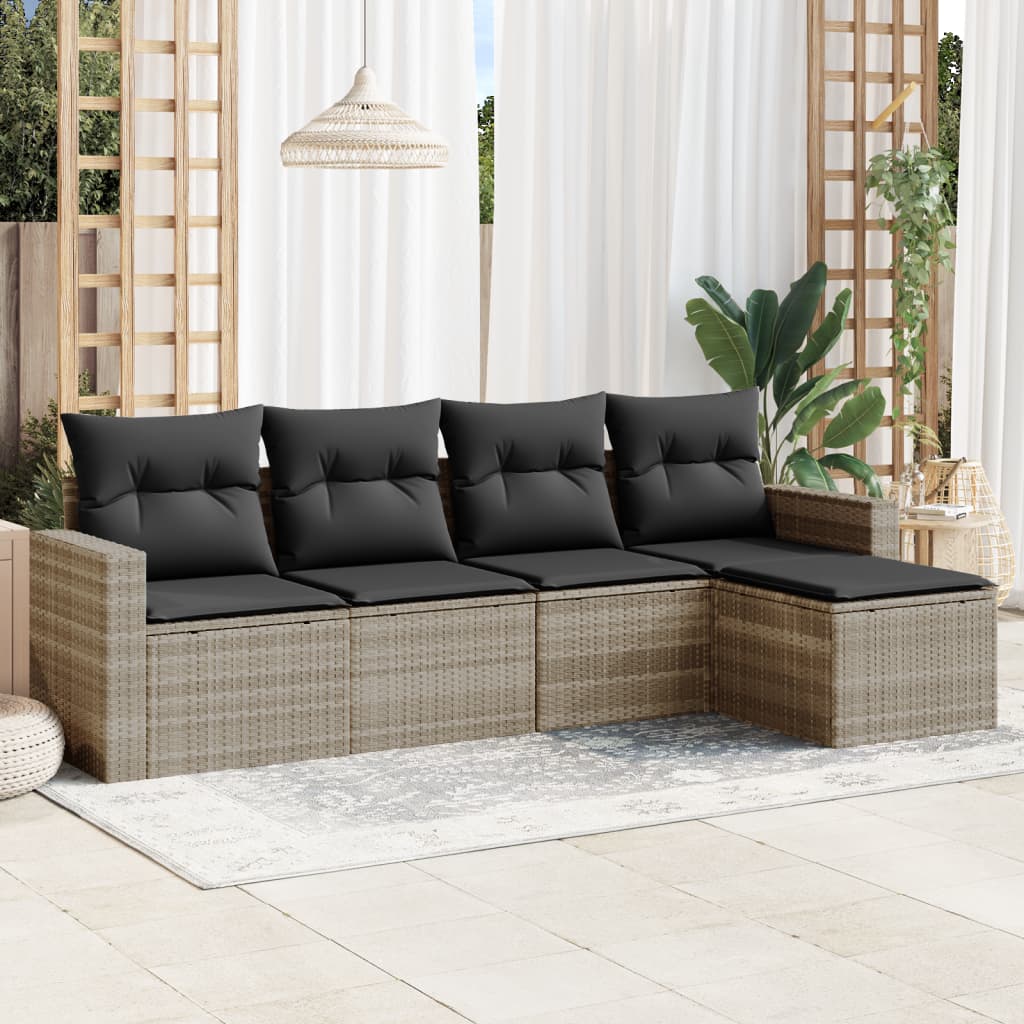 Set Divano da Giardino 5pz con Cuscini Grigio Chiaro Polyrattan - homemem39