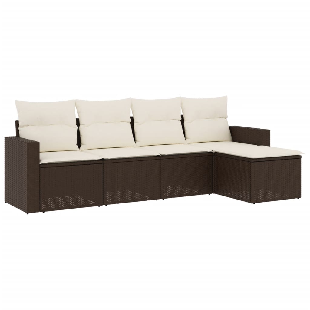 Set Divano da Giardino 5 pz con Cuscini Marrone in Polyrattan - homemem39