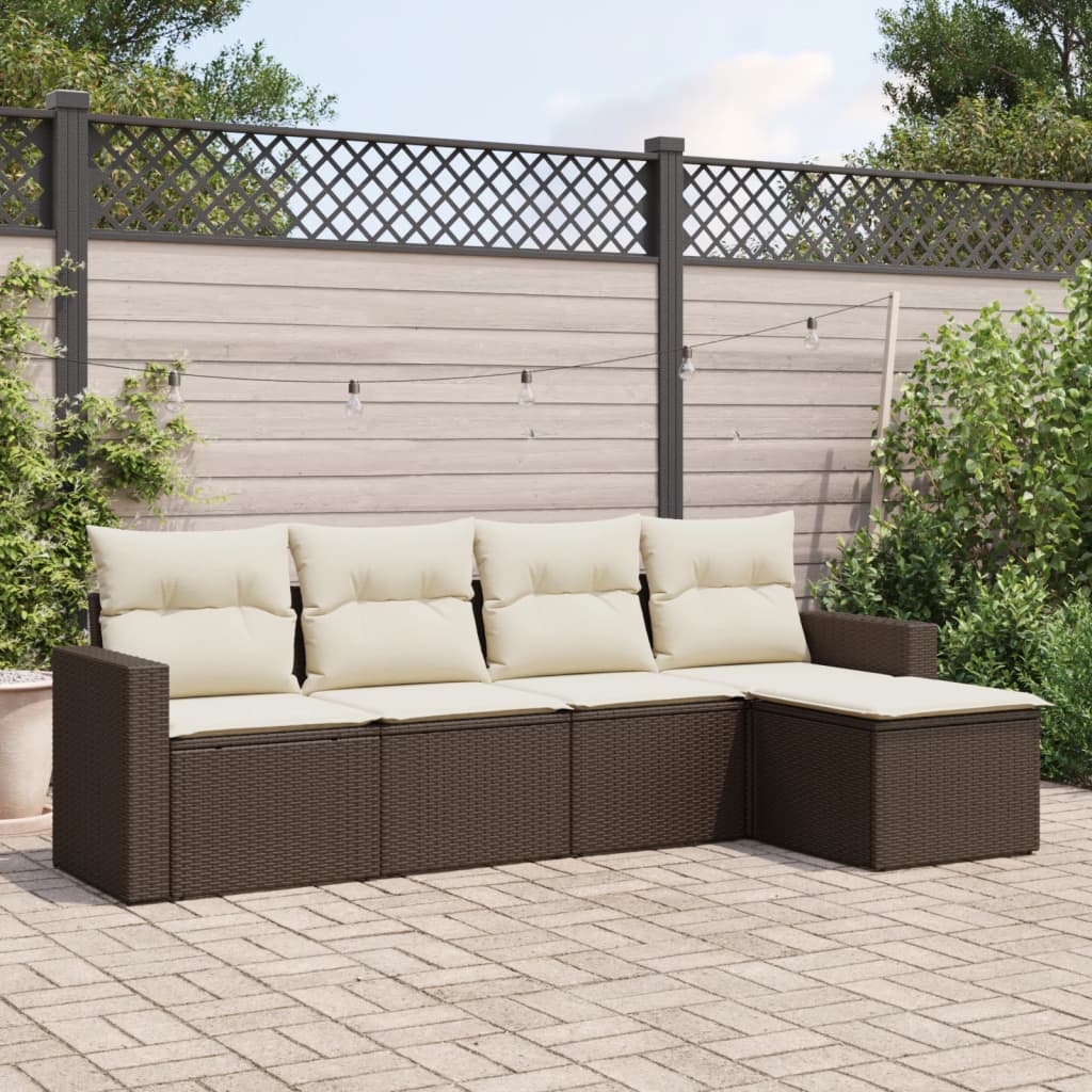 Set Divano da Giardino 5 pz con Cuscini Marrone in Polyrattan - homemem39