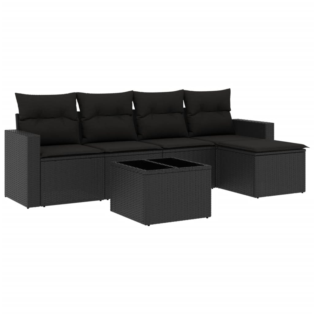 Set Divano da Giardino 6 pz con Cuscini Nero in Polyrattan - homemem39