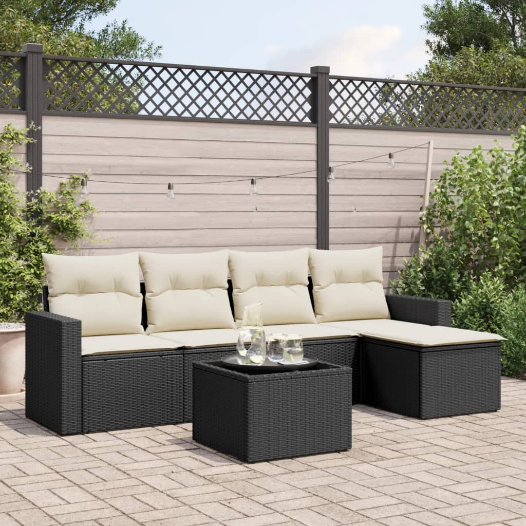 Set Divano da Giardino 6 pz con Cuscini Nero in Polyrattan - homemem39