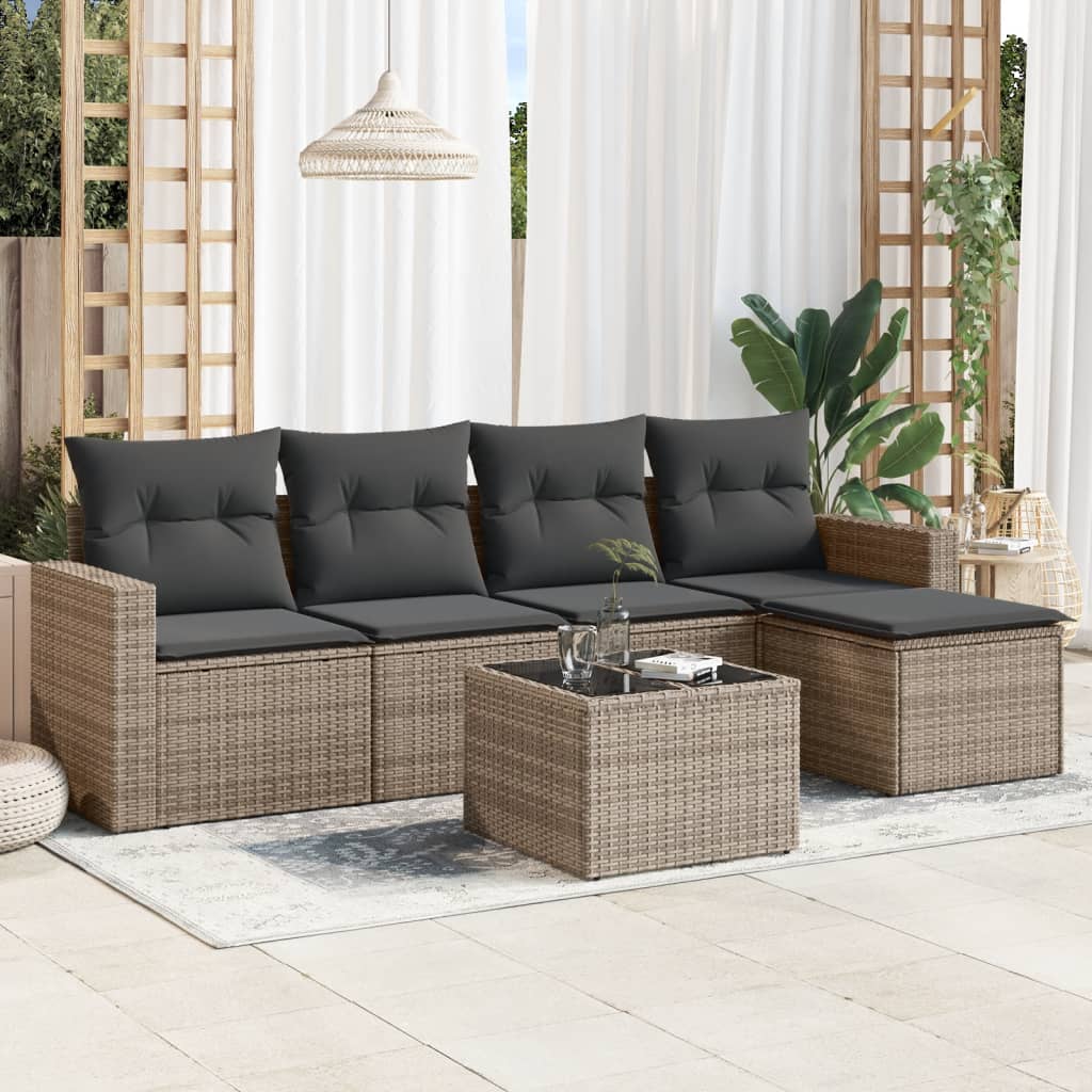 Set Divano da Giardino 6 pz con Cuscini Grigio in Polyrattan - homemem39