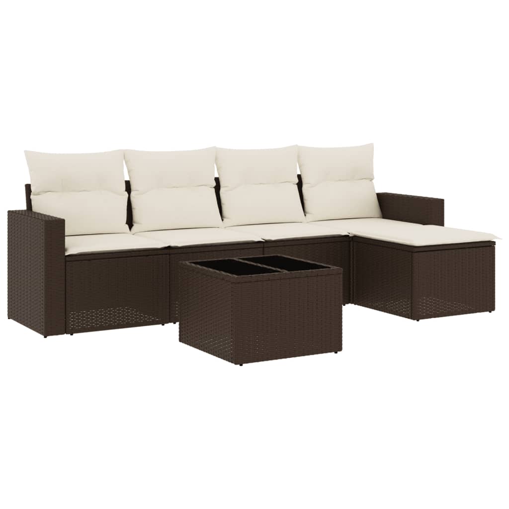 Set Divani da Giardino 6 pz con Cuscini Marrone in Polyrattan - homemem39