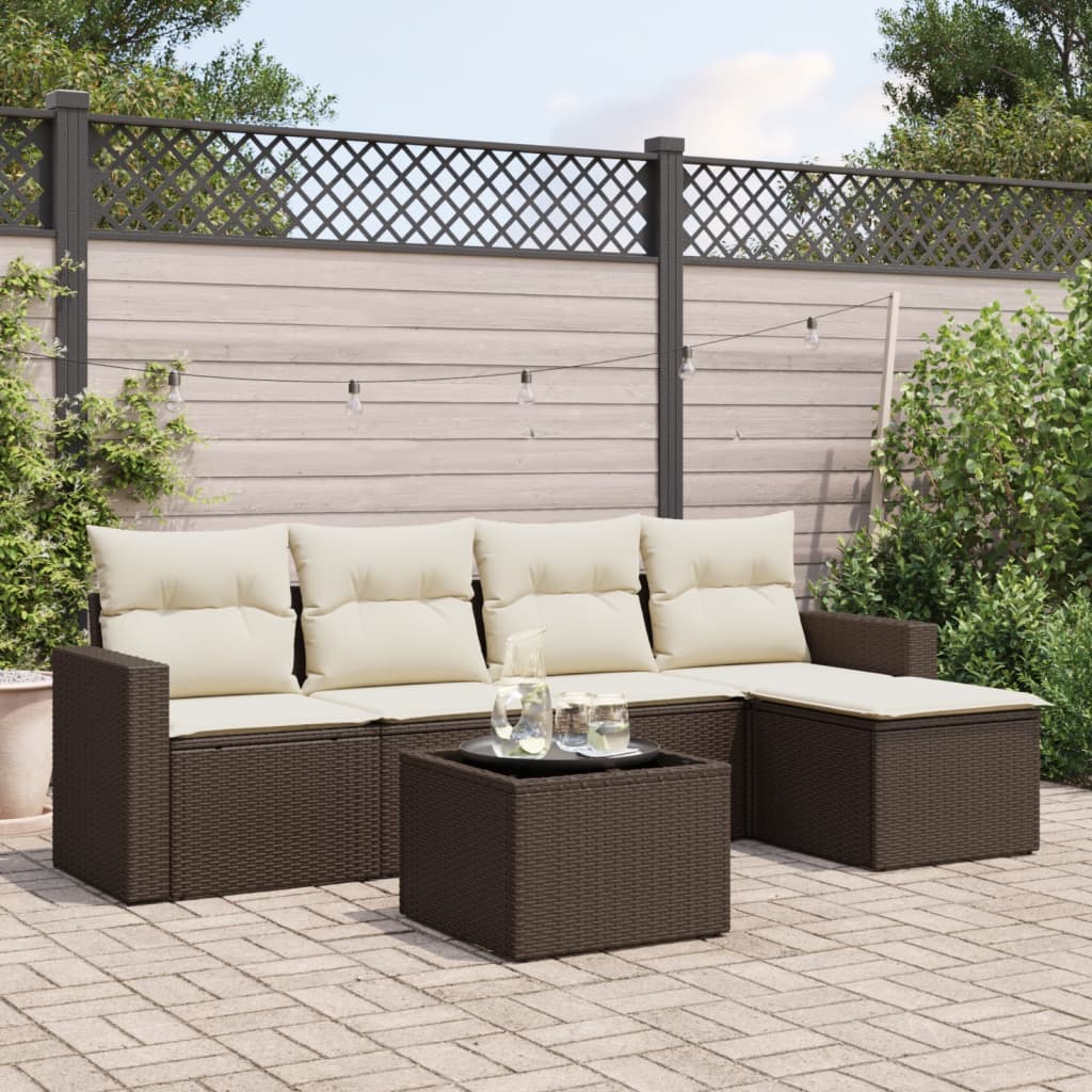 Set Divani da Giardino 6 pz con Cuscini Marrone in Polyrattan - homemem39