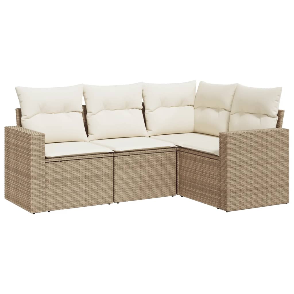 Set Divano da Giardino 4 pz con Cuscini Beige in Polyrattan - homemem39