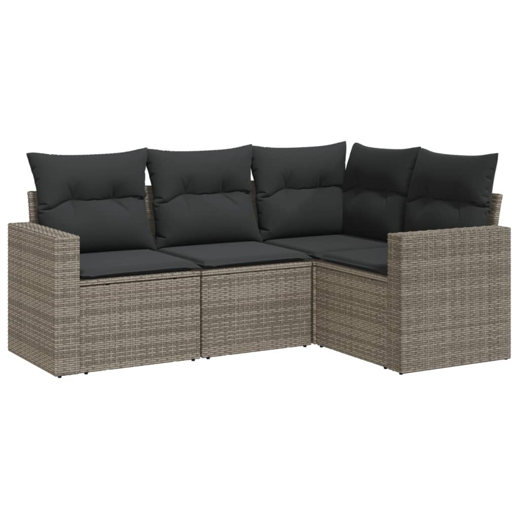 Set Divani da Giardino 4 pz con Cuscini in Polyrattan Grigio - homemem39