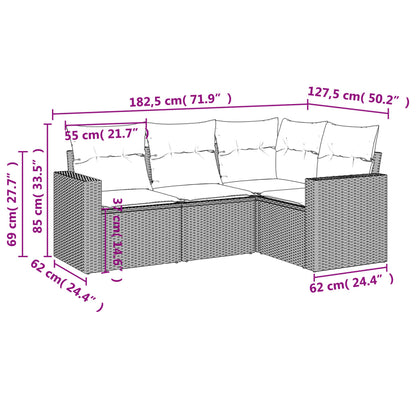 Set Divani da Giardino 4 pz con Cuscini in Polyrattan Grigio - homemem39