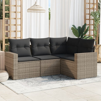 Set Divani da Giardino 4 pz con Cuscini in Polyrattan Grigio - homemem39