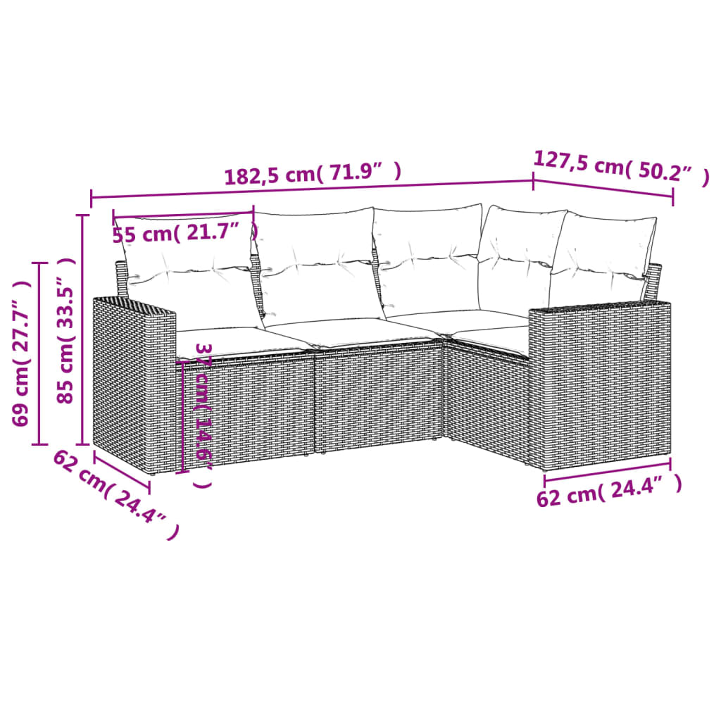 Set Divano da Giardino 4pz con Cuscini Grigio Chiaro Polyrattan - homemem39