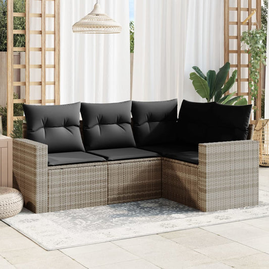 Set Divano da Giardino 4pz con Cuscini Grigio Chiaro Polyrattan - homemem39