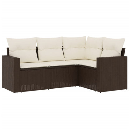 Set Divano da Giardino 4 pz con Cuscini Marrone in Polyrattan - homemem39