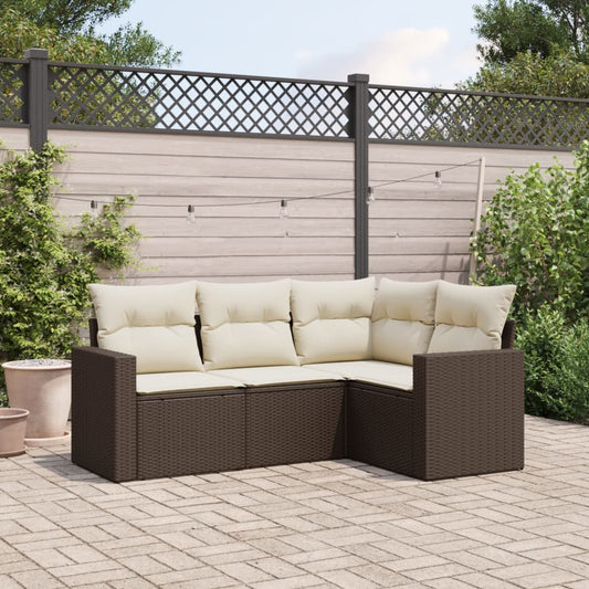 Set Divano da Giardino 4 pz con Cuscini Marrone in Polyrattan - homemem39