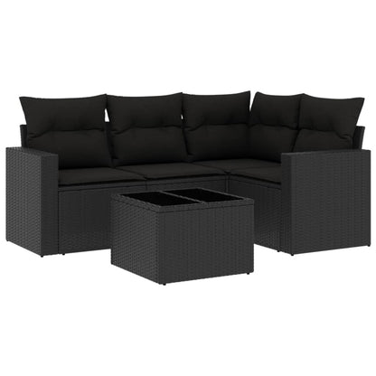 Set Divani da Giardino 5 pz con Cuscini in Polyrattan Nero - homemem39