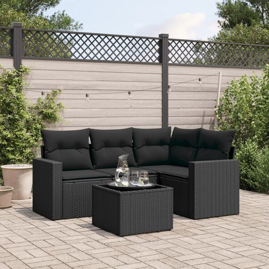 Set Divani da Giardino 5 pz con Cuscini in Polyrattan Nero - homemem39