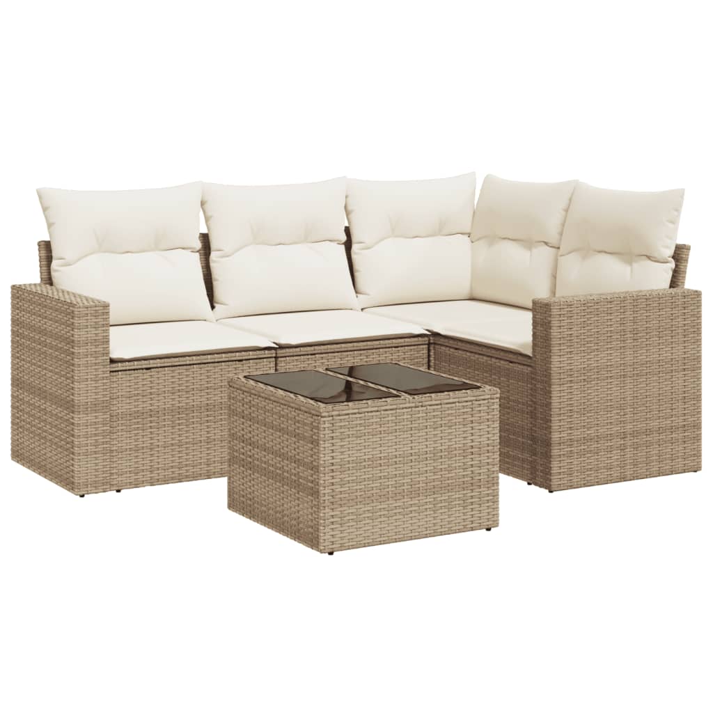 Set Divano da Giardino 5 pz con Cuscini Beige in Polyrattan - homemem39