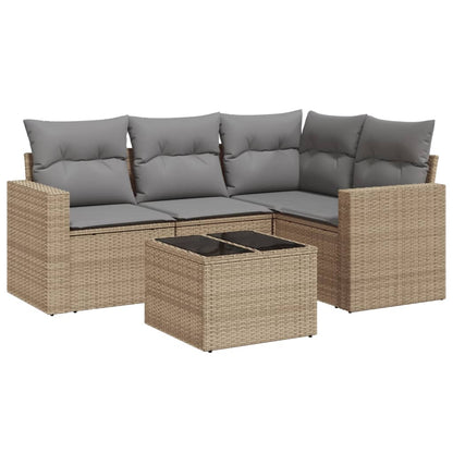 Set Divano da Giardino 5 pz con Cuscini Beige in Polyrattan - homemem39