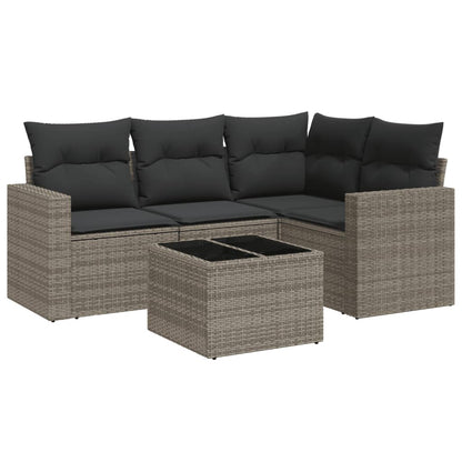 Set Divano da Giardino 5 pz con Cuscini Grigio in Polyrattan - homemem39