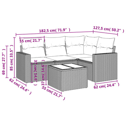 Set Divano da Giardino 5 pz con Cuscini Grigio in Polyrattan - homemem39