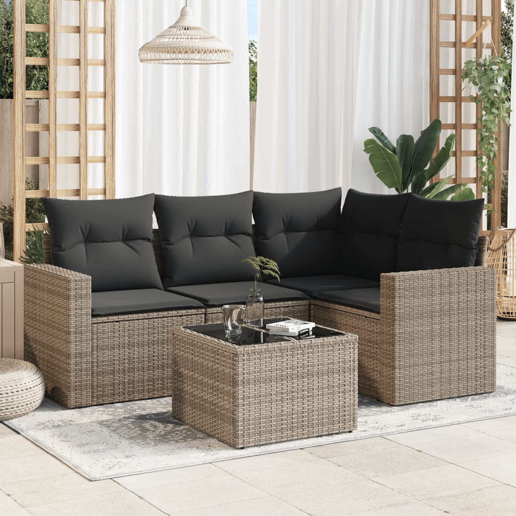 Set Divano da Giardino 5 pz con Cuscini Grigio in Polyrattan - homemem39