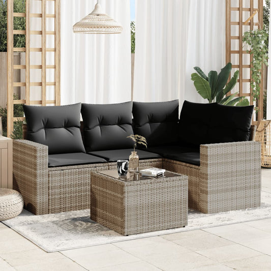 Set Divano da Giardino 5pz con Cuscini Grigio Chiaro Polyrattan - homemem39