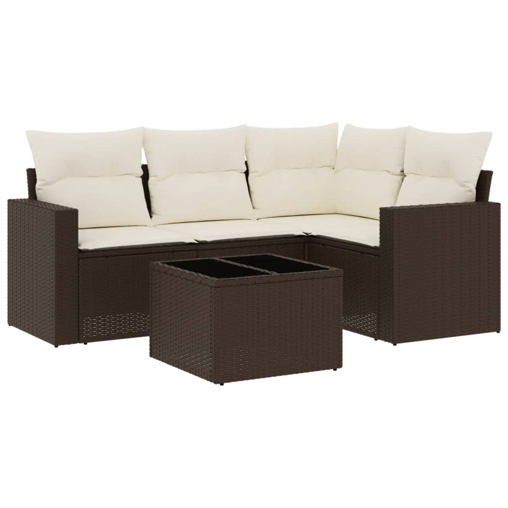 Set Divano da Giardino 5 pz con Cuscini Marrone in Polyrattan - homemem39