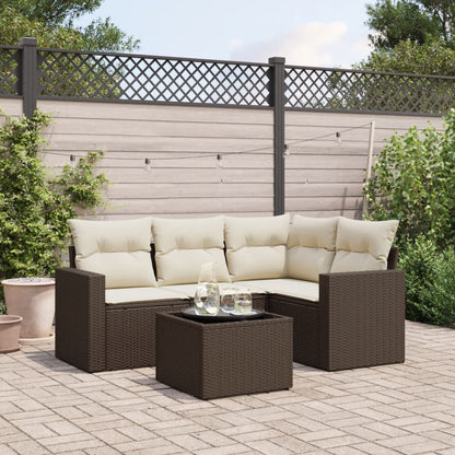 Set Divano da Giardino 5 pz con Cuscini Marrone in Polyrattan - homemem39