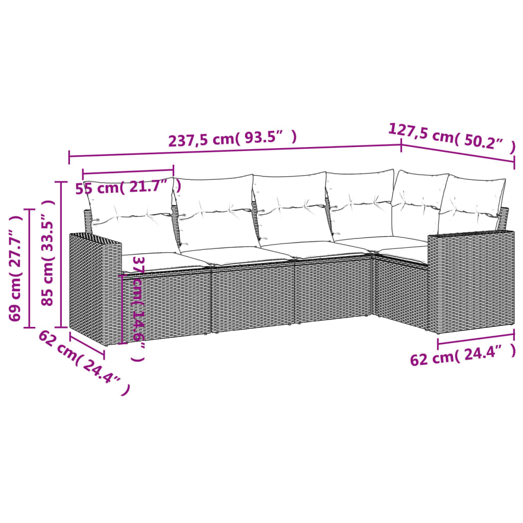 Set Divani da Giardino 5 pz con Cuscini in Polyrattan Nero - homemem39