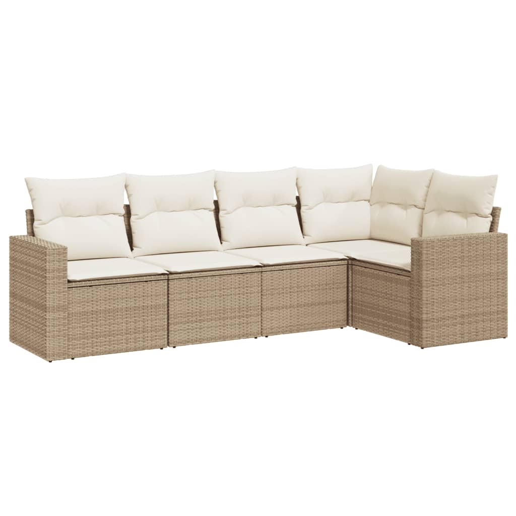 Set Divano da Giardino 5 pz con Cuscini Beige in Polyrattan - homemem39