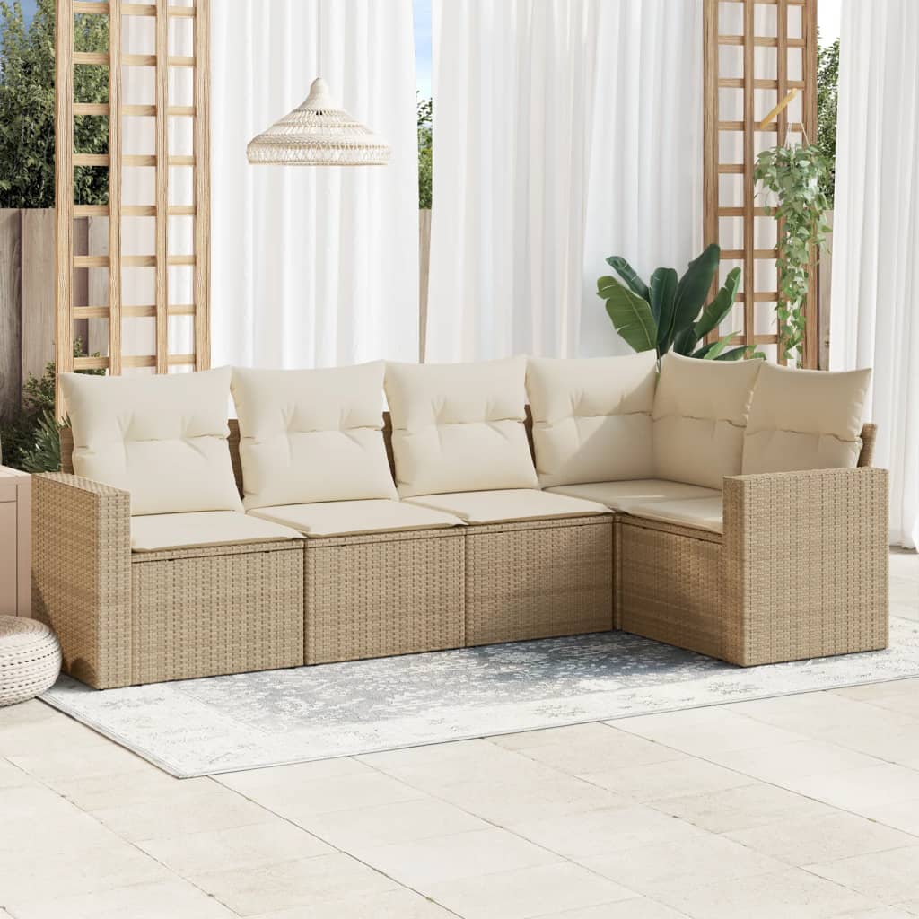 Set Divano da Giardino 5 pz con Cuscini Beige in Polyrattan - homemem39