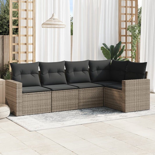 Set Divano da Giardino 5 pz con Cuscini Grigio in Polyrattan - homemem39