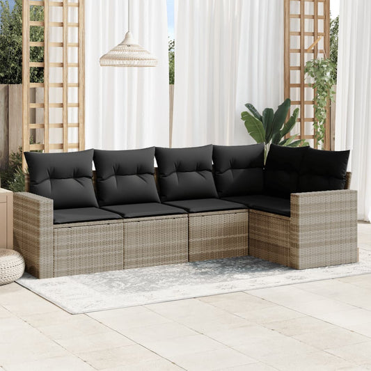 Set Divano da Giardino 5pz con Cuscini Grigio Chiaro Polyrattan - homemem39