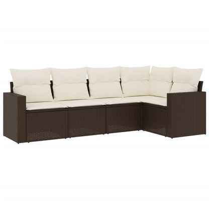 Set Divano da Giardino 5 pz con Cuscini Marrone in Polyrattan - homemem39