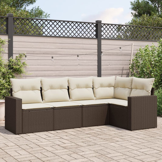 Set Divano da Giardino 5 pz con Cuscini Marrone in Polyrattan - homemem39