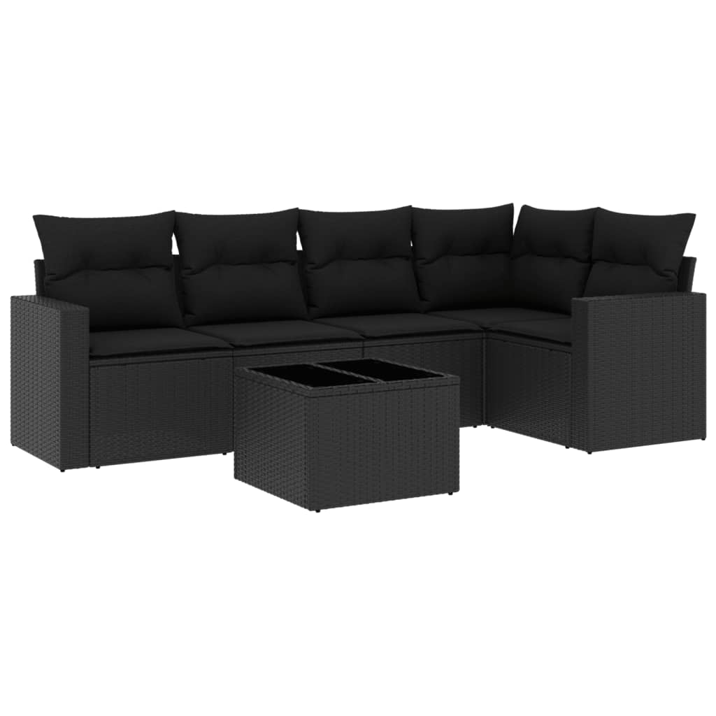 Set Divano da Giardino 6 pz con Cuscini Nero in Polyrattan - homemem39