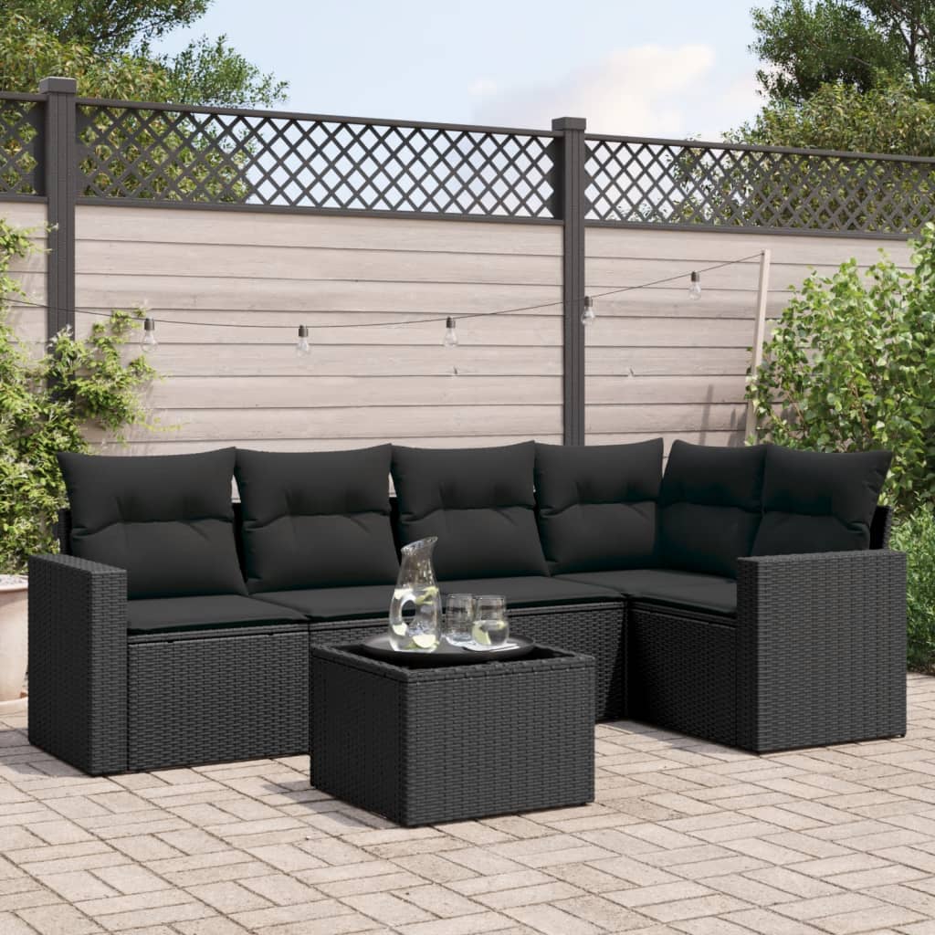 Set Divano da Giardino 6 pz con Cuscini Nero in Polyrattan - homemem39