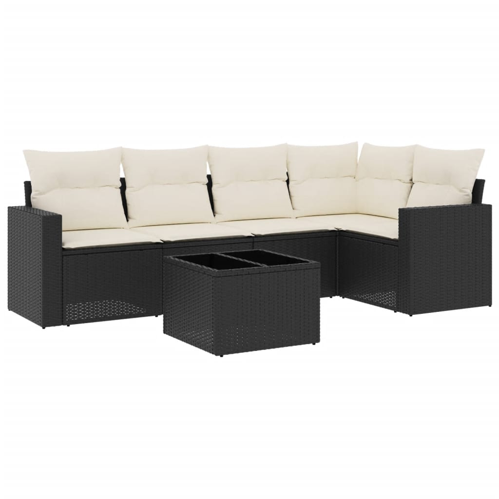 Set Divano da Giardino 6 pz con Cuscini Nero in Polyrattan - homemem39