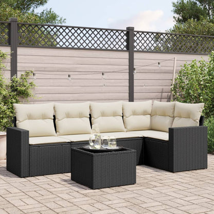 Set Divano da Giardino 6 pz con Cuscini Nero in Polyrattan - homemem39