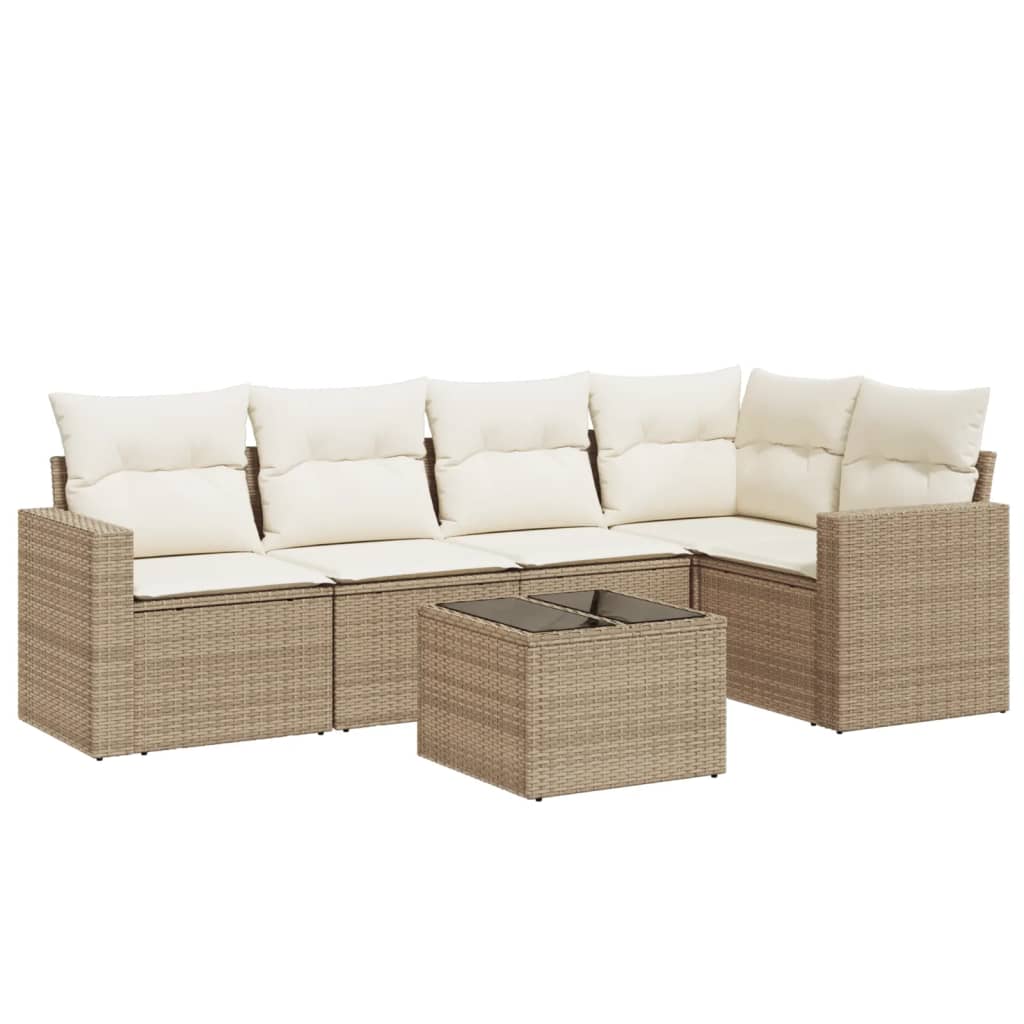 Set Divano da Giardino 6 pz con Cuscini Beige in Polyrattan - homemem39